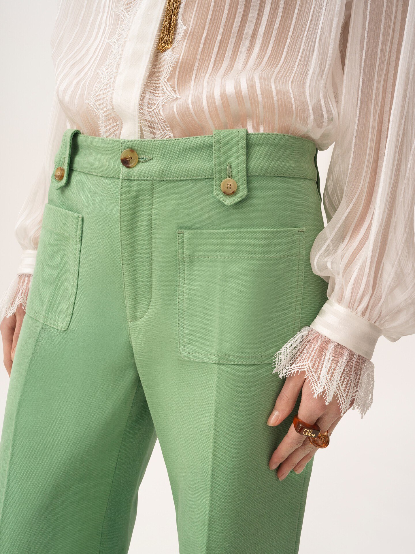 Flared pants in cotton canvas - 6