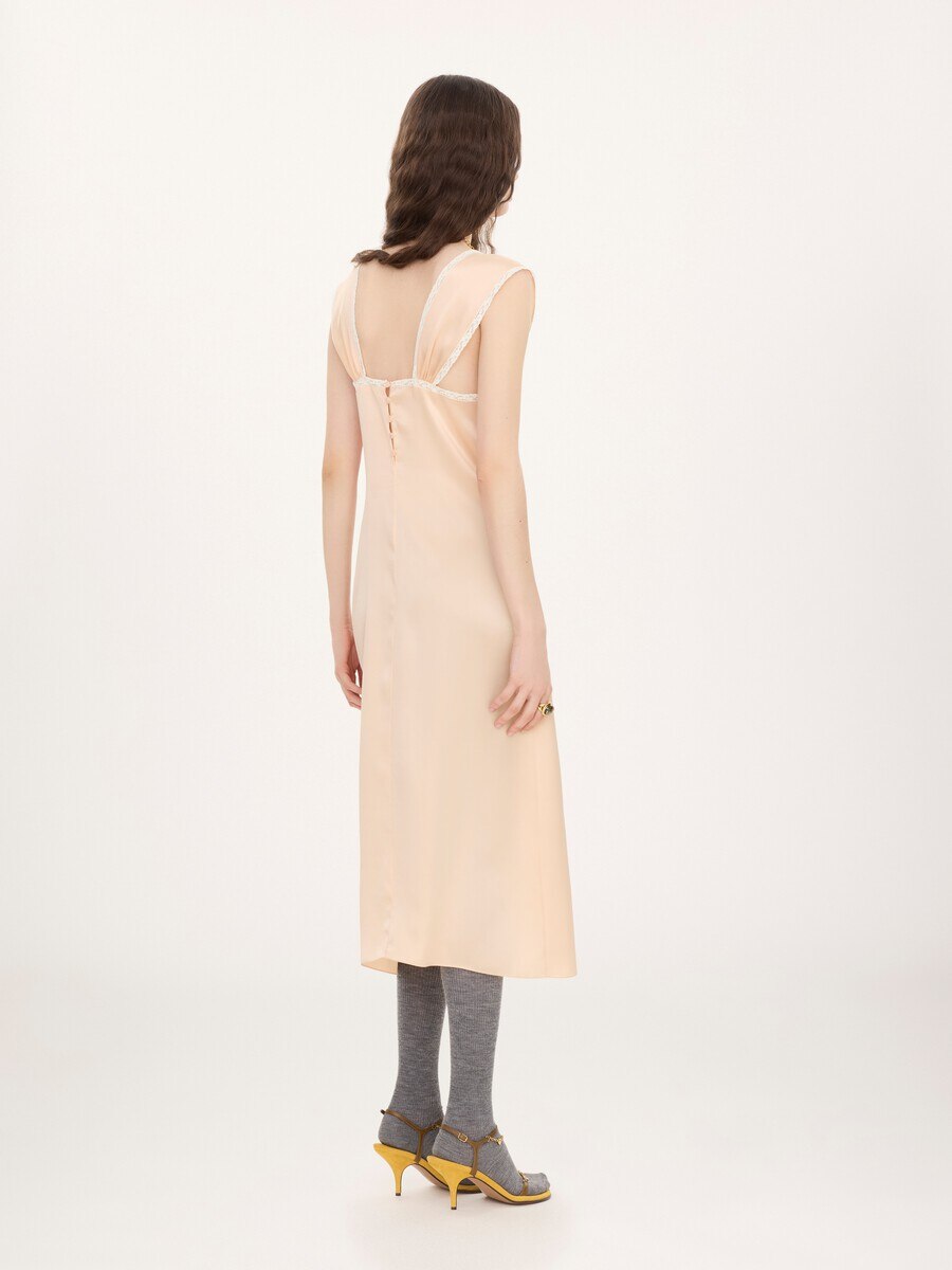 Lingerie dress in washed silk satin & lace - 5