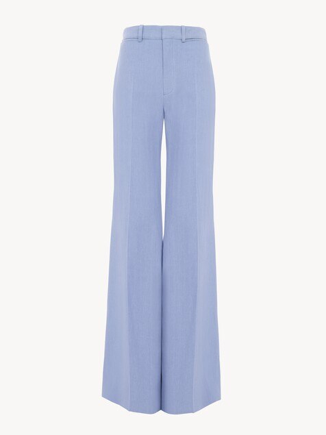 Pantalon taille haute &eacute;vas&eacute; en cr&ecirc;pe de lin