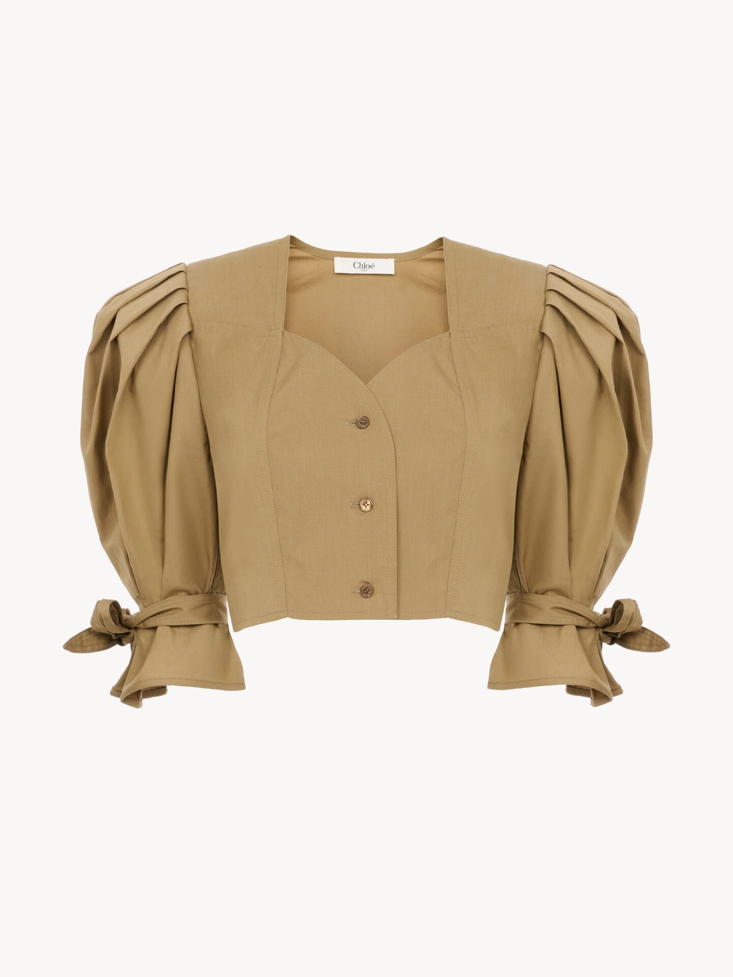 コットンポプリン製パフスリーブ クロップドトップス - 2