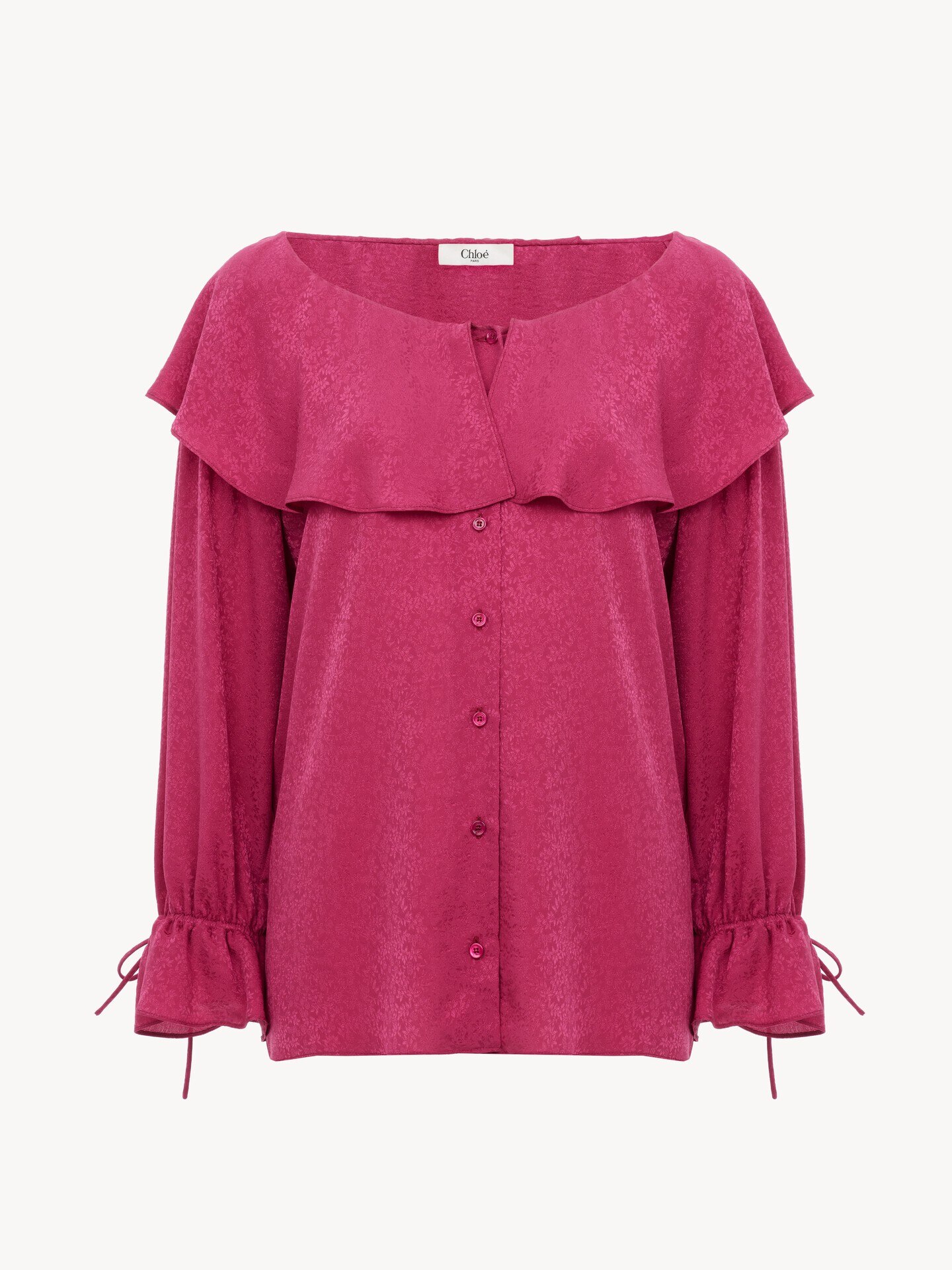 Round-neck ruffle blouse in silk jacquard - 2.0