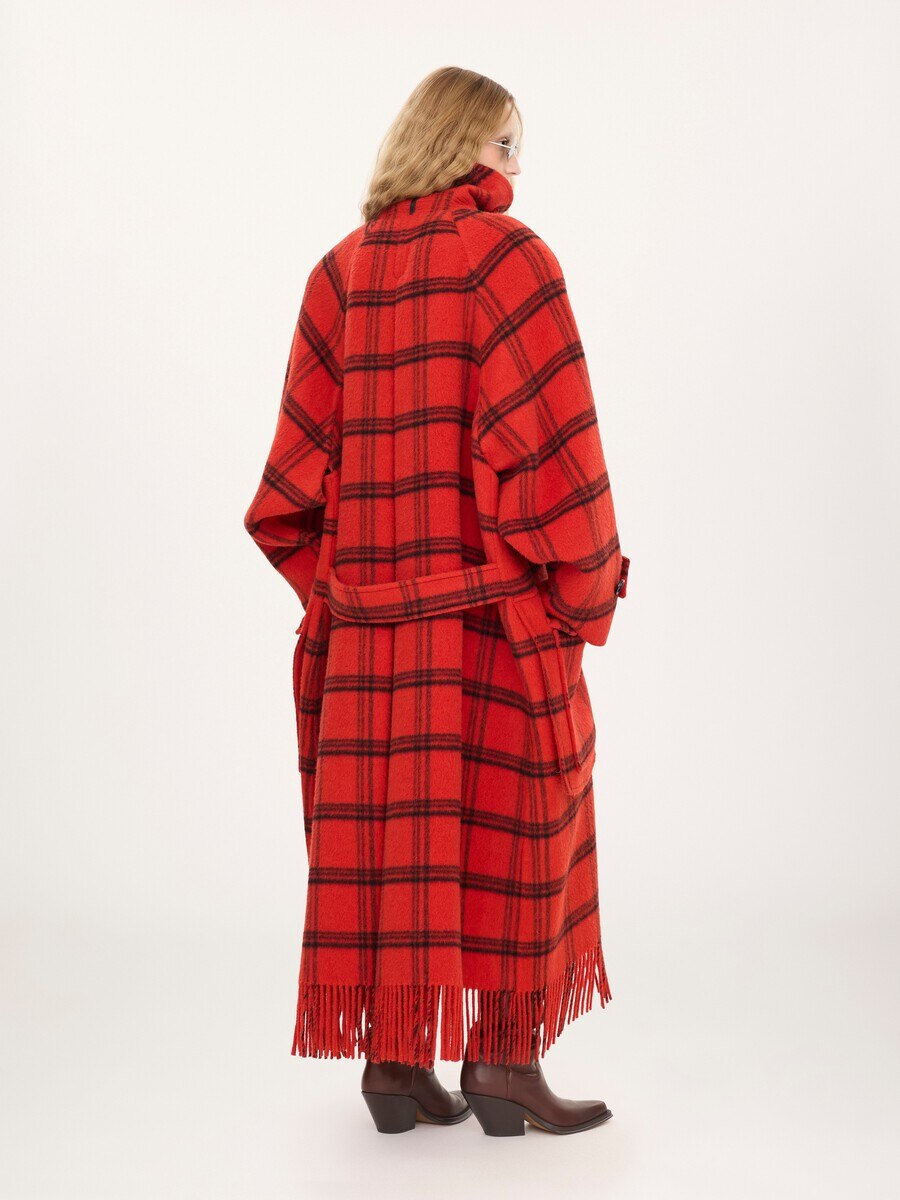 Double-breasted oversized long coat in check double-face wool & alpaca - 5