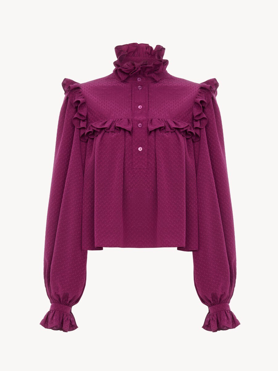 Ruffled high-neck top in silk jacquard - 2