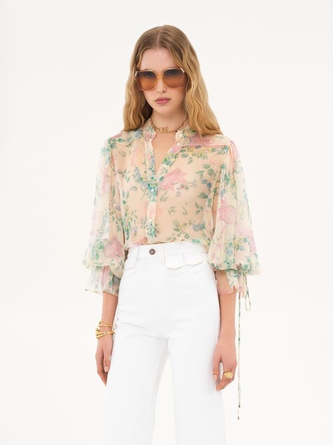 Bluse mit Puff-&Auml;rmeln aus Seidenmousseline