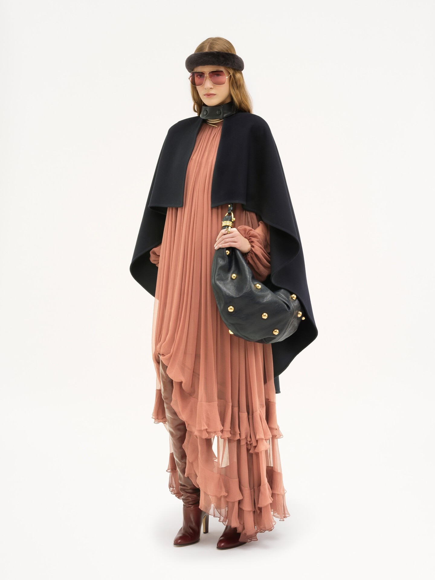 Gathered long dress in silk mousseline - 3