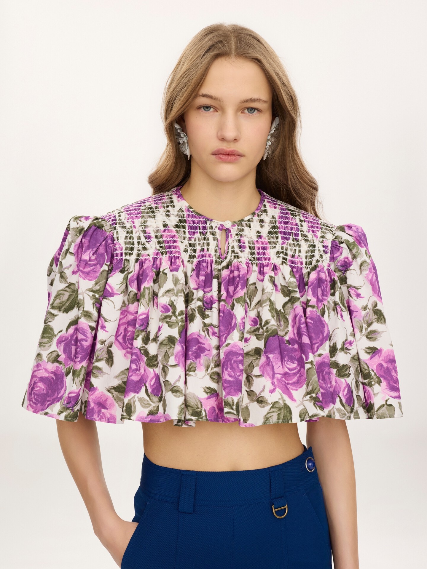 Gathered cropped top in cotton poplin - 4