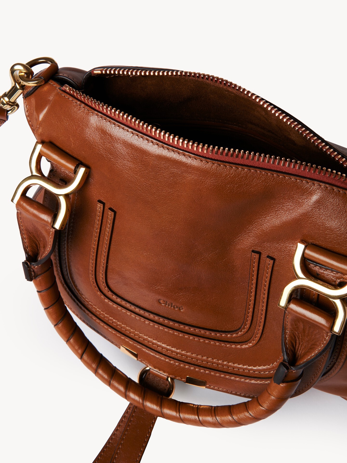 Small Marcie bag in shiny leather Clay Brown Chloé