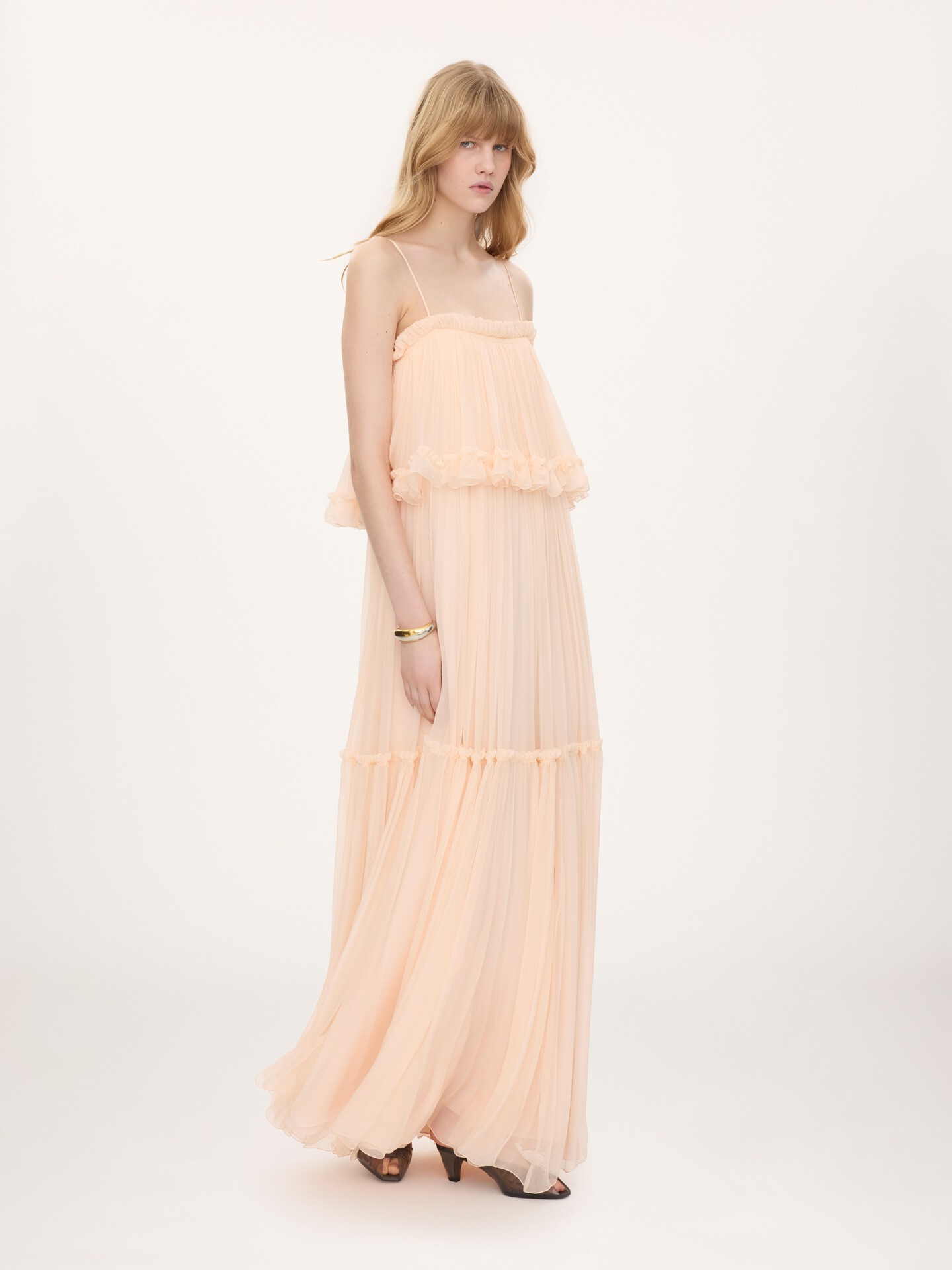 Thin-strap long dress in silk mousseline - 3