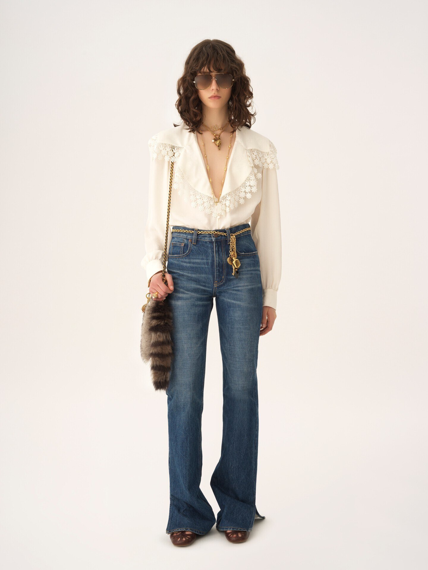 Blouse col oversize en soie jacquard et dentelle - 3