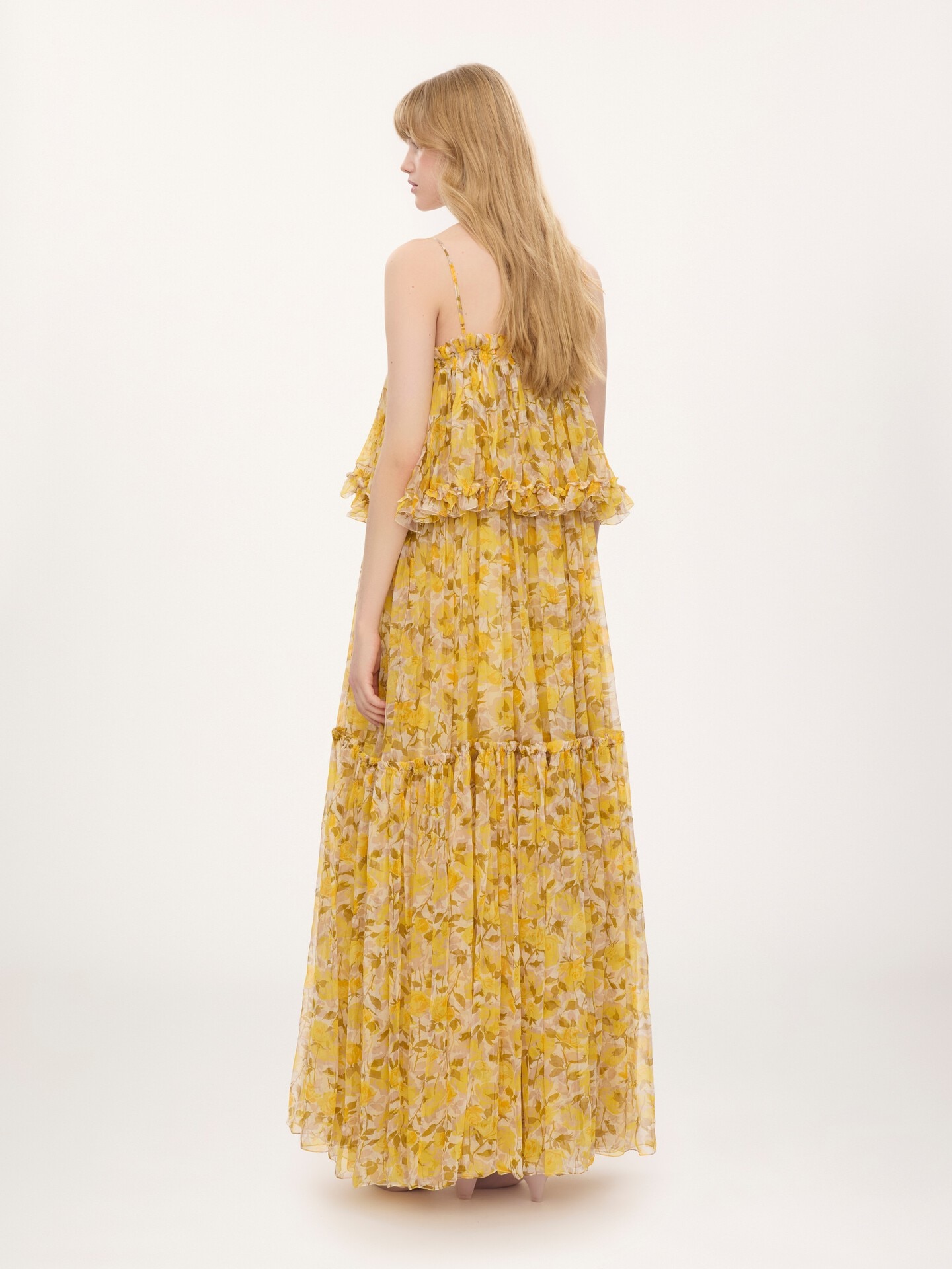 Vestido largo de tirantes finos en muselina de seda - 4.0