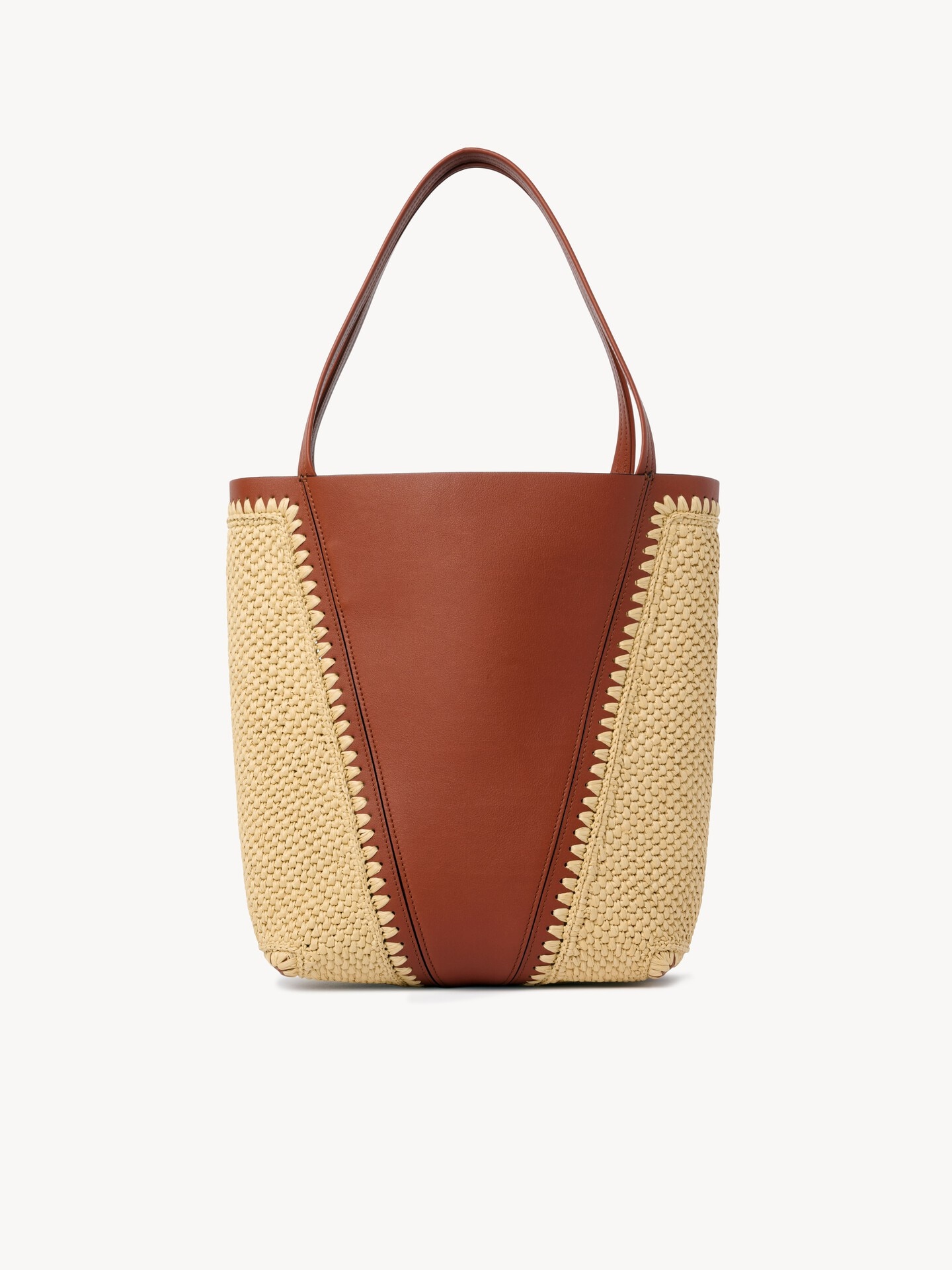 Chlo&eacute; Spin tote bag in raffia-effect & leather - 5