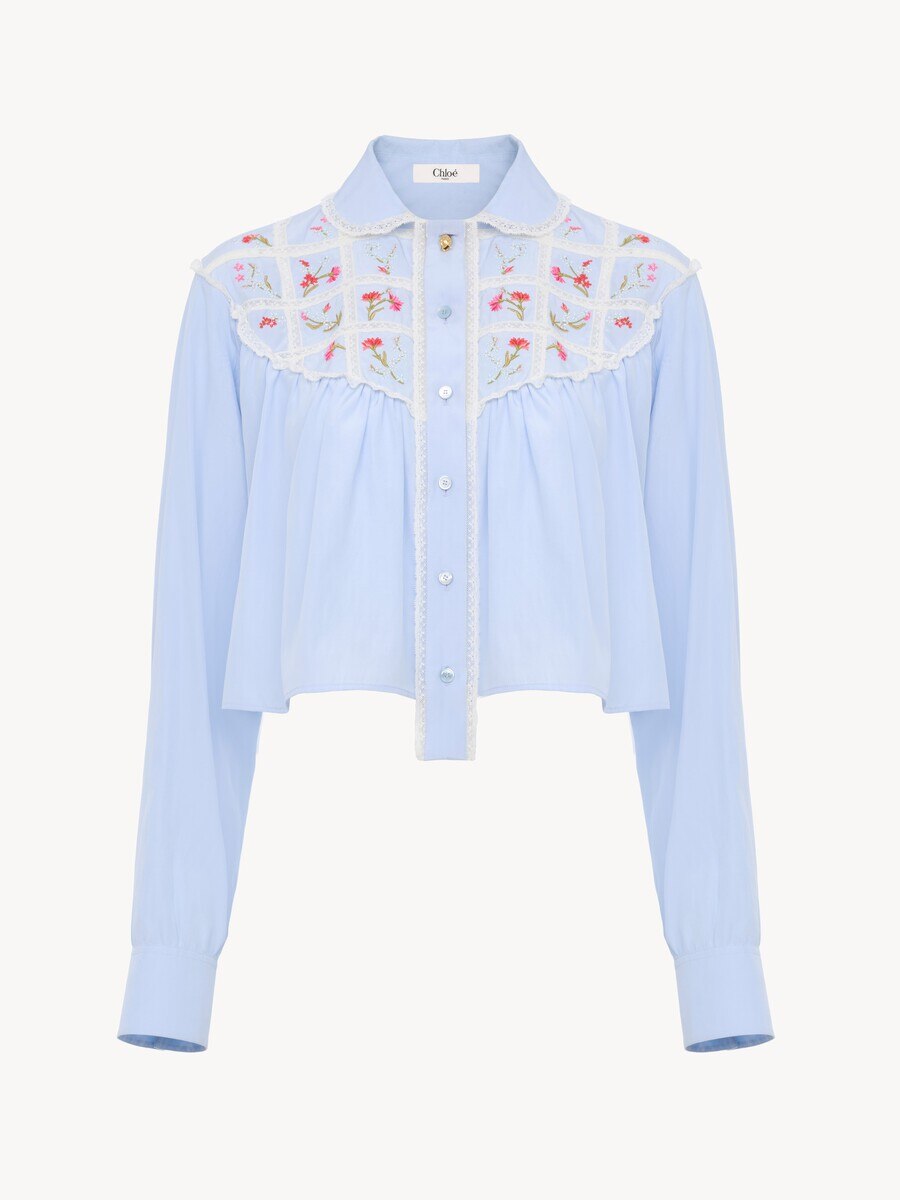 Cropped blouse in silk, cotton poplin & lace - 2