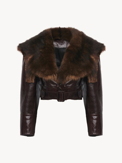Cropped fitted jacket in leather