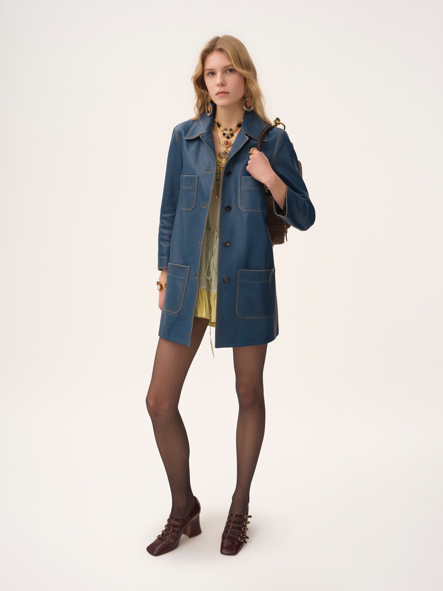 Manteau droit en cuir - 3