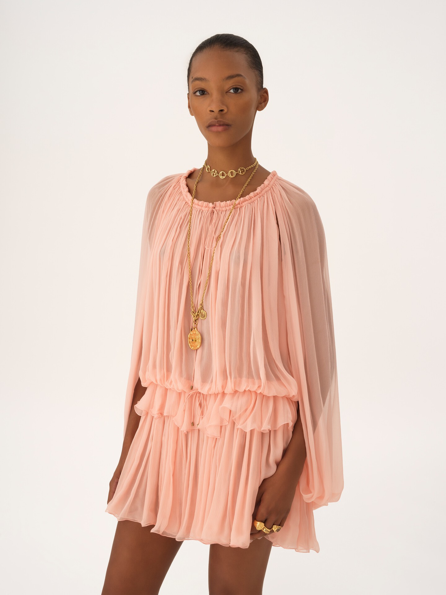Mini robe cape en mousseline de soie - 6