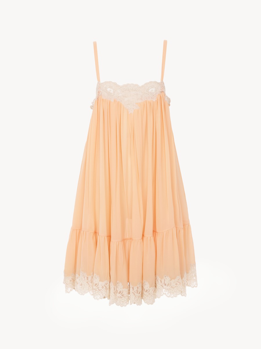 Minikleid aus Seidengeorgette und Spitze mit schmalen Tr&auml;gern - 2