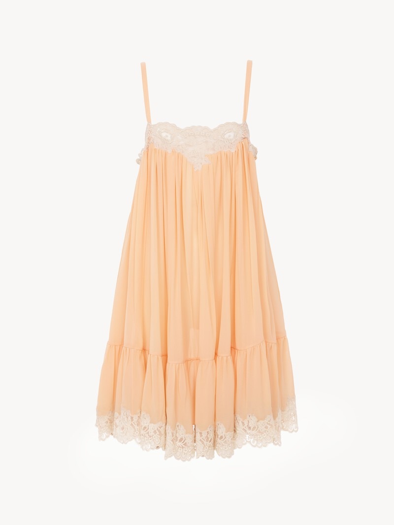 Thin-strap mini dress in silk georgette & lace by Chloé