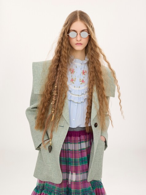 Veste blazer droite en laine chin&eacute;e