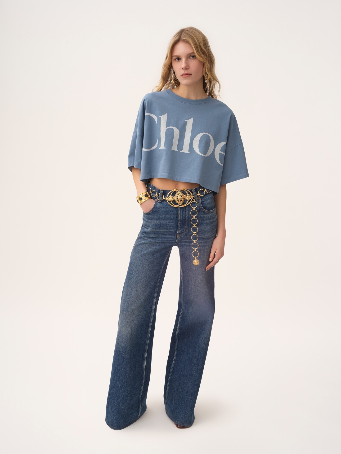 コットンジャージー製クロップドボクシー ロゴ Tシャツ 青 - Chloé