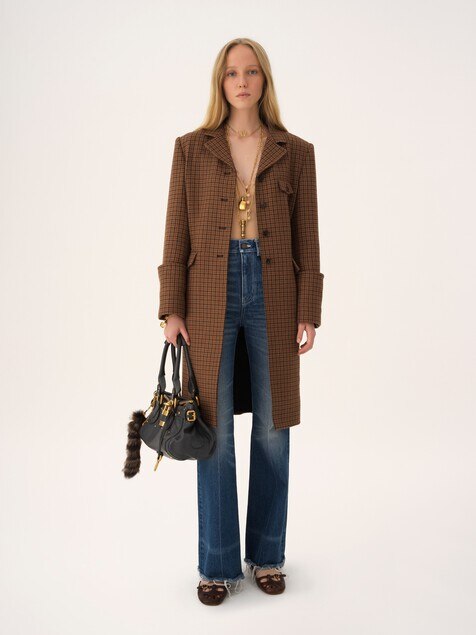 Manteau cavalier en laine pied-de-poule 