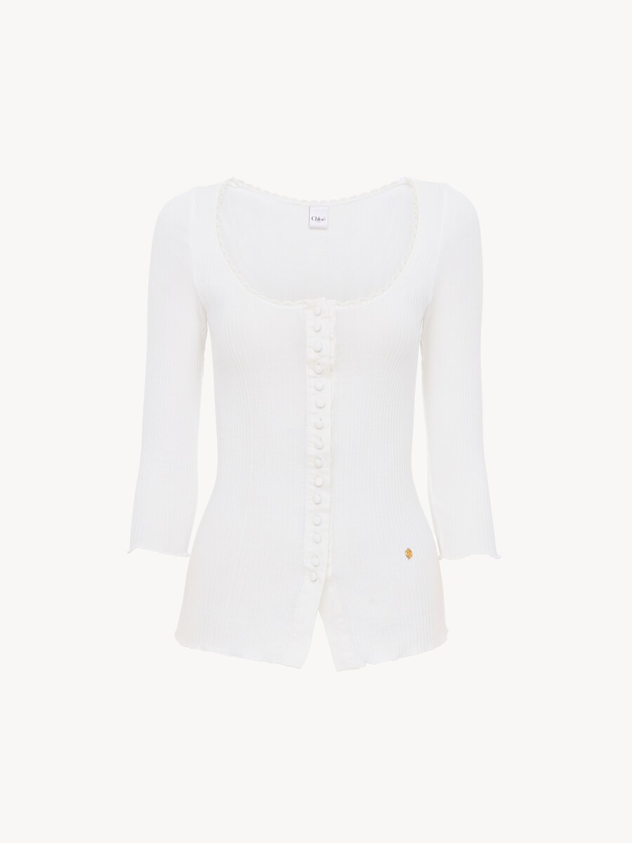 Scoop-neck fitted cardigan in cotton - 1