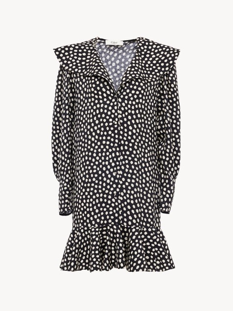 Mini robe manches longues en soie jacquard