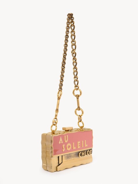 Chlo&eacute; Soleil minaudi&egrave;re with chain in brass & enamel