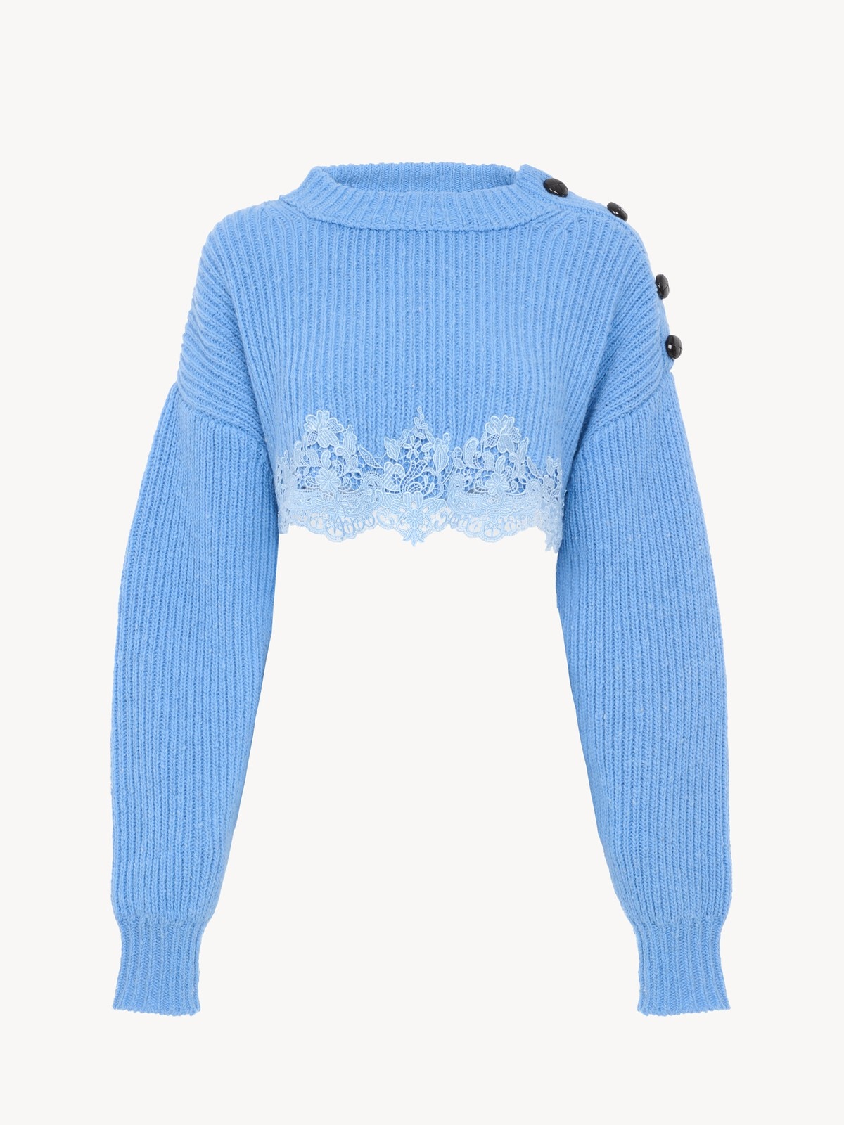 Cropped sweater in a merino wool knit & lace