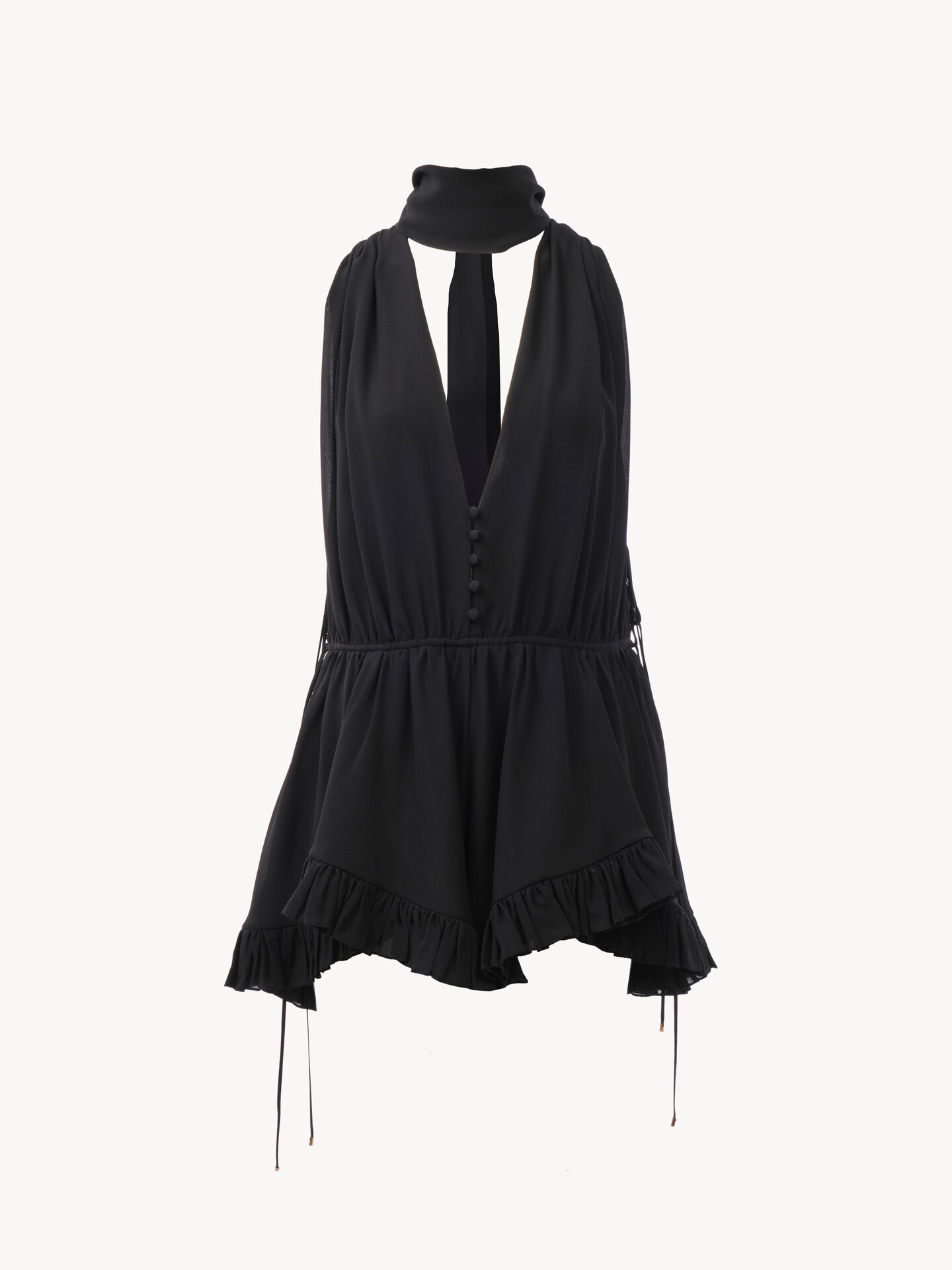 V-neck jumpsuit in silk georgette Black - Chloé
