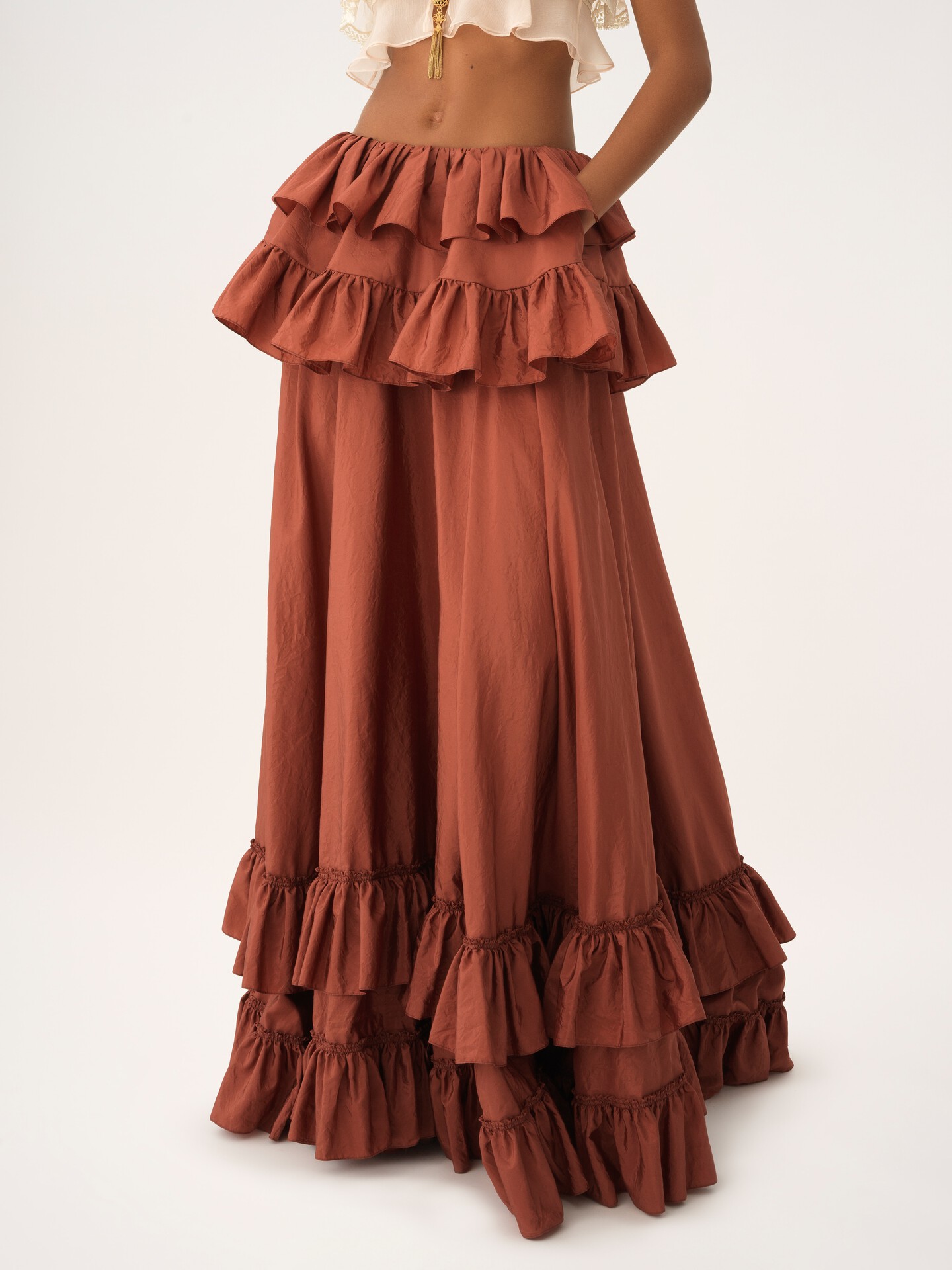 Tiered maxi skirt in washed silk taffeta - 4