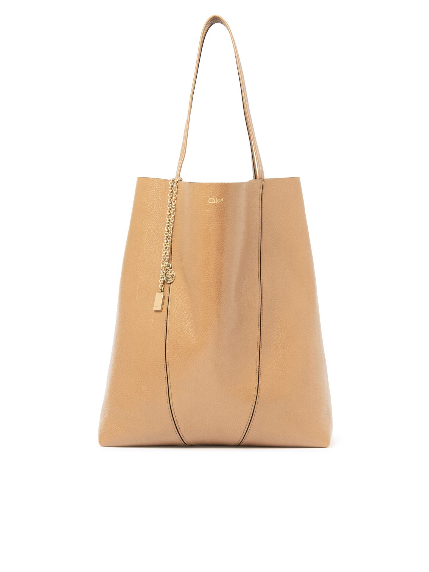 グレインレザー製Chloé Spinラージトートバッグ Milky Brown - Chloé