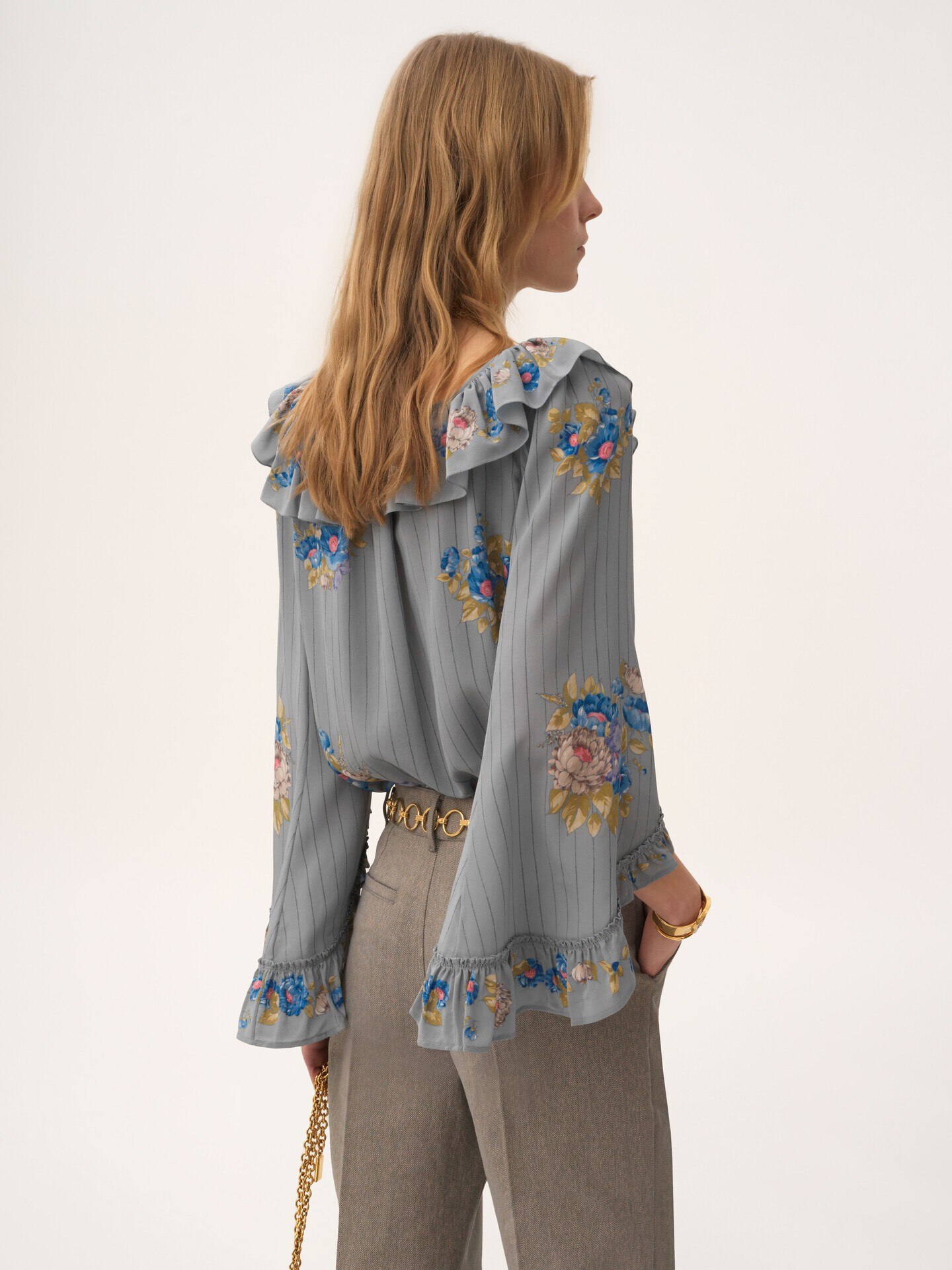 Square-neck ruffle top in cr&ecirc;pe de chine - 5