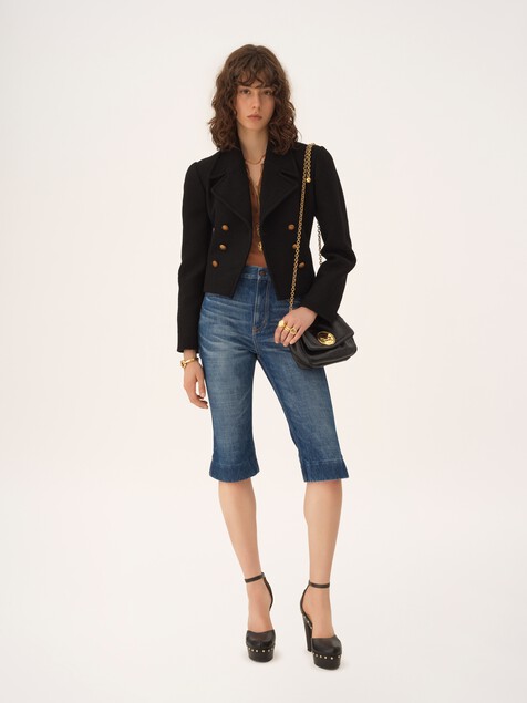 Double-breasted cropped jacket in wool bouclette