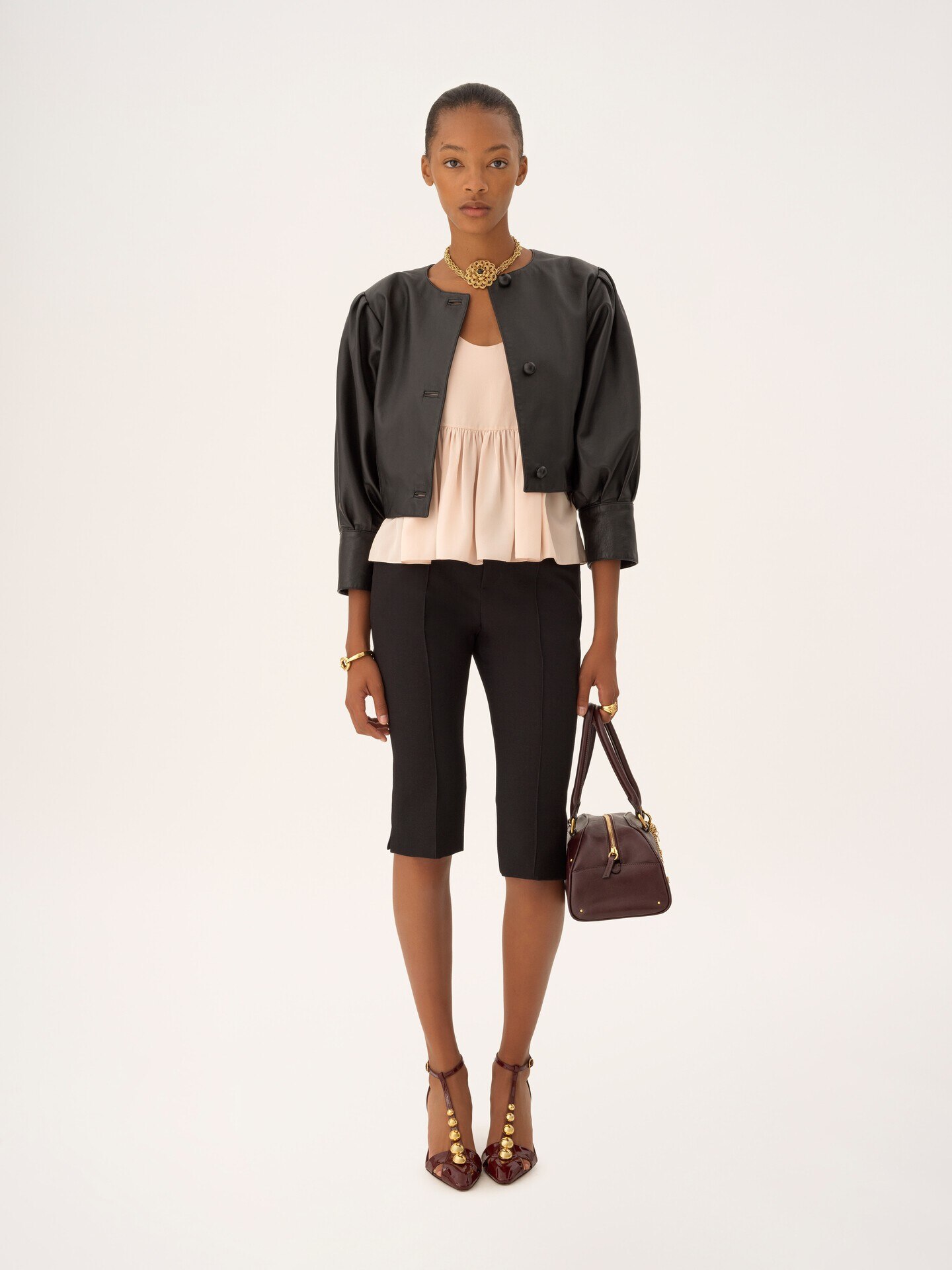 Gathered sleeveless top in cr&ecirc;pe de chine - 1.0