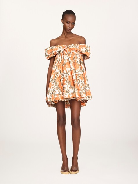 Mini robe encolure bardot en popeline de coton