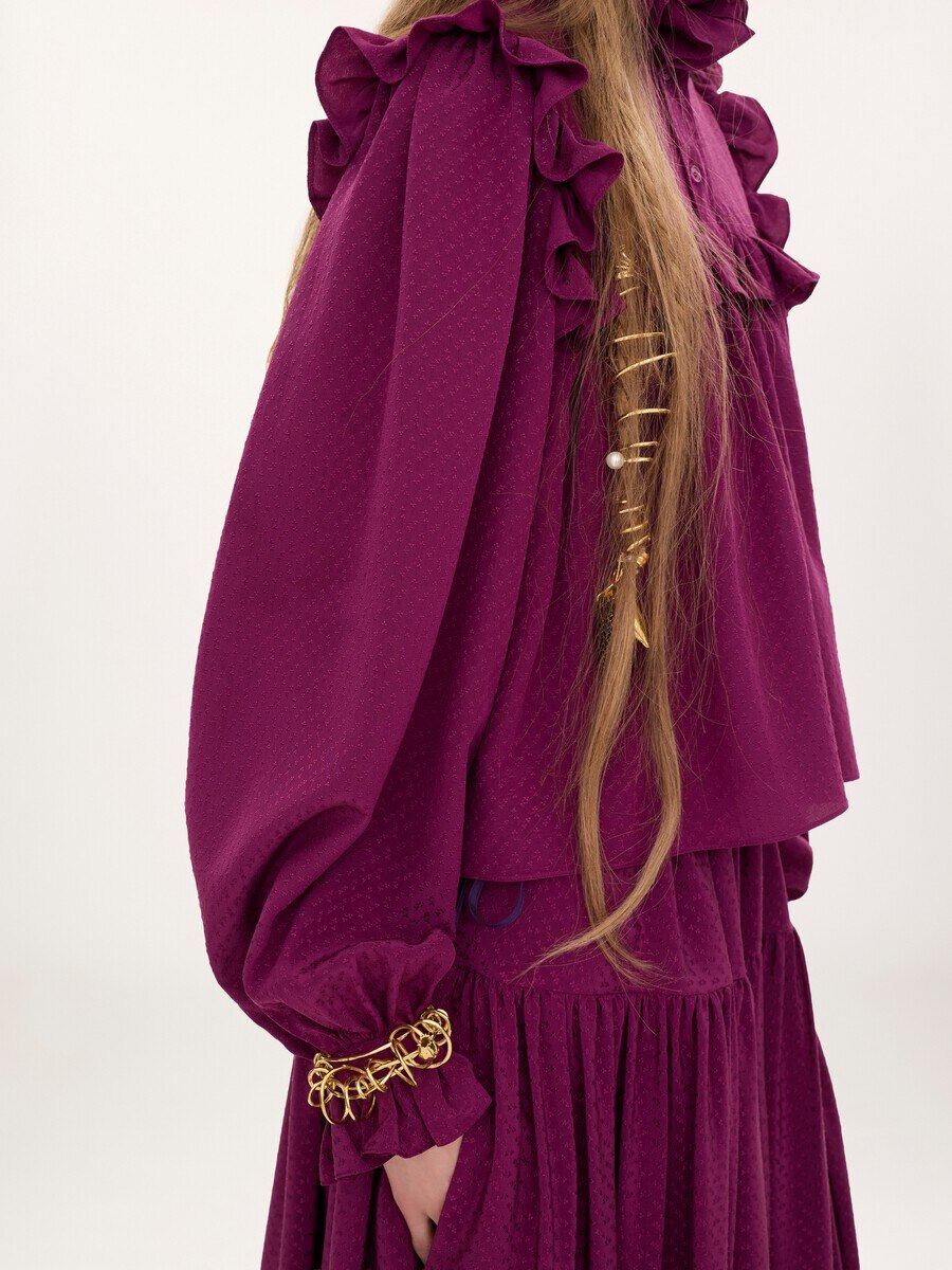 Ruffled high-neck top in silk jacquard - 6