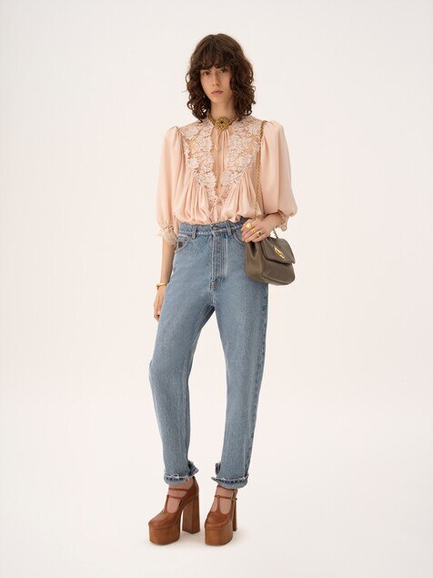 High-rise tapered jeans in denim