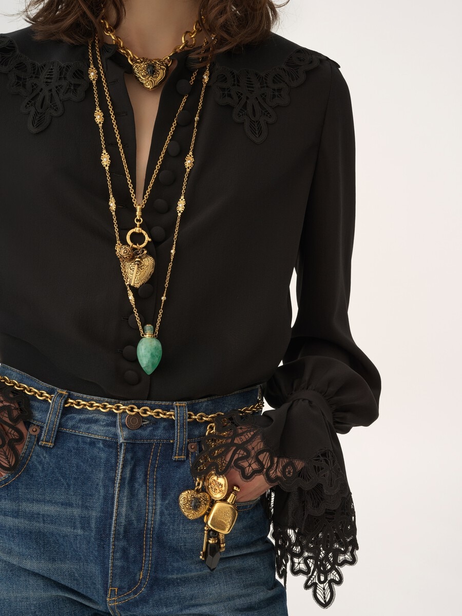 Fluid blouse in cr&ecirc;pe de chine & lace - 8