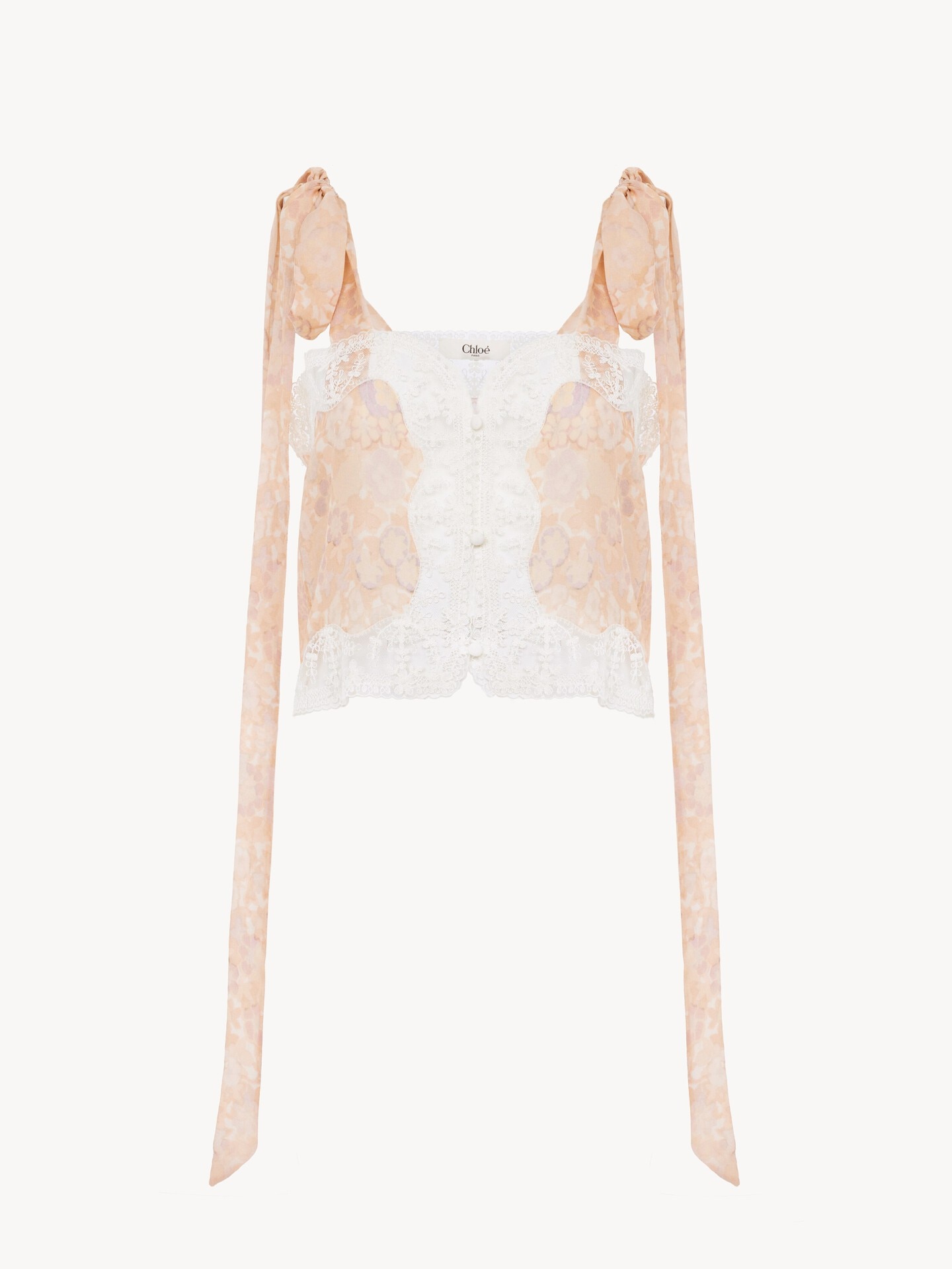 Knotted-strap cropped top in silk charmeuse & lace - 2