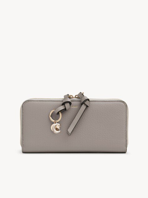 Cartera larga con cremallera Alphabet de cuero granulado