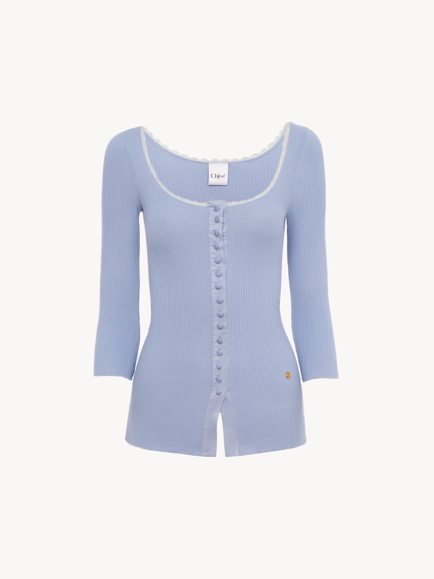 Scoop-neck fitted cardigan in cotton - 1