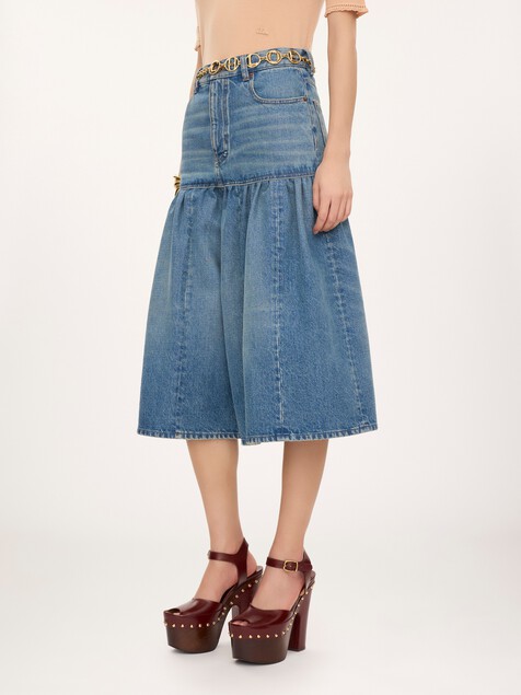 Shorts bermuda a palloncino con vita alta in denim