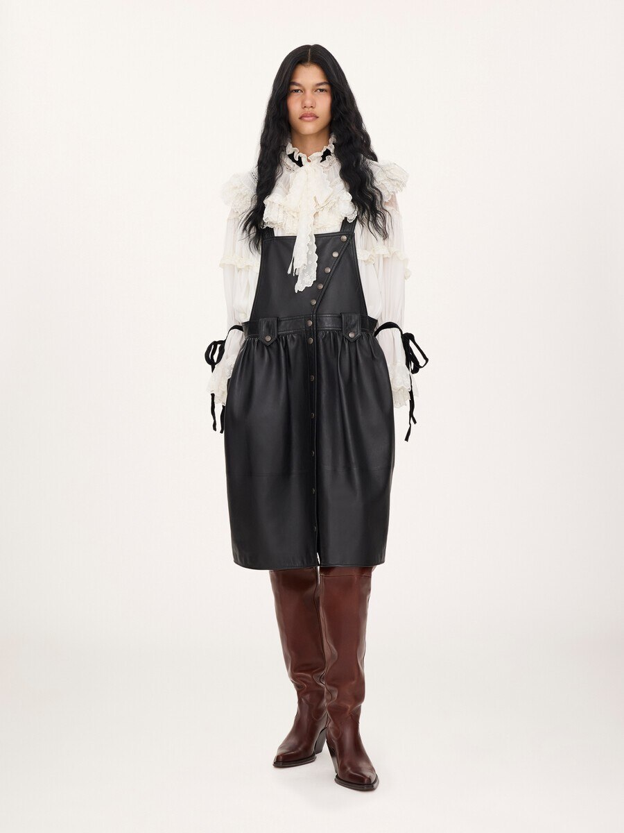 Apron midi dress in leather - 3