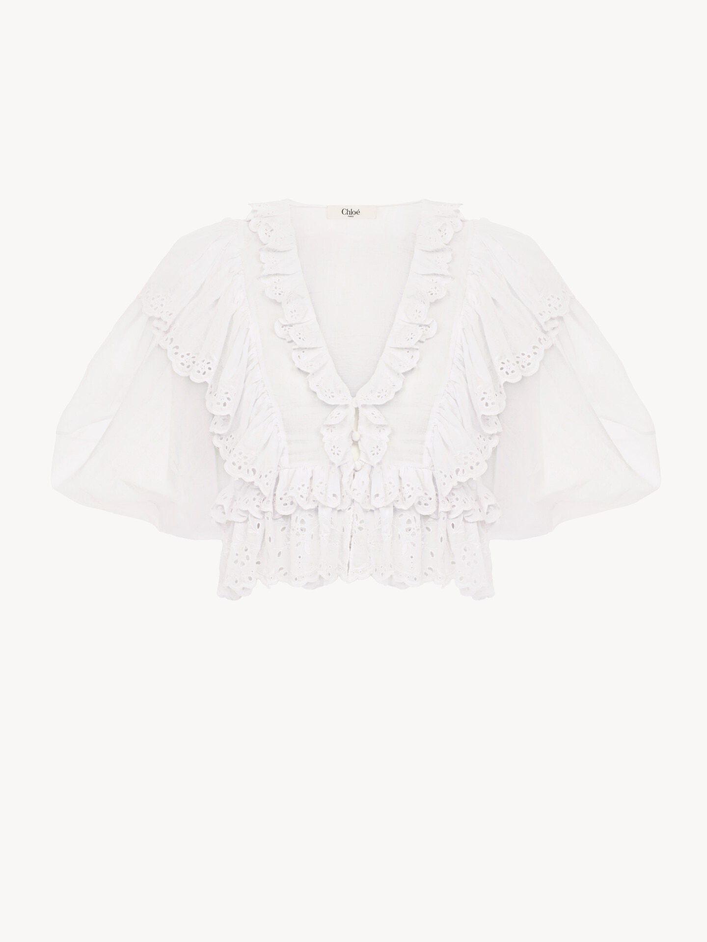 Cropped V-neck ruffle top in cotton voile - 2