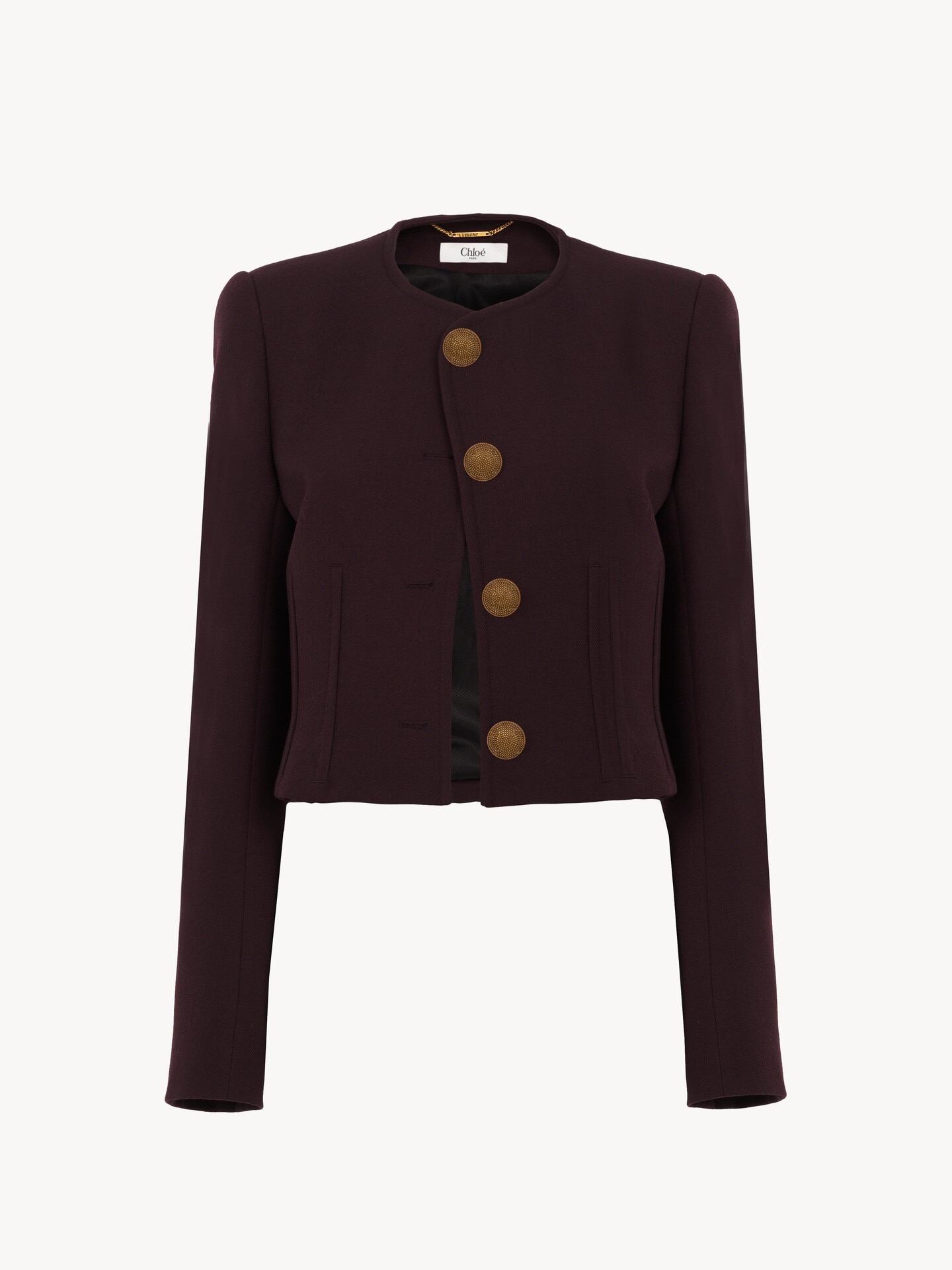 ウールクレープ製ノーカラー クロップドジャケット 紫 - Chloé