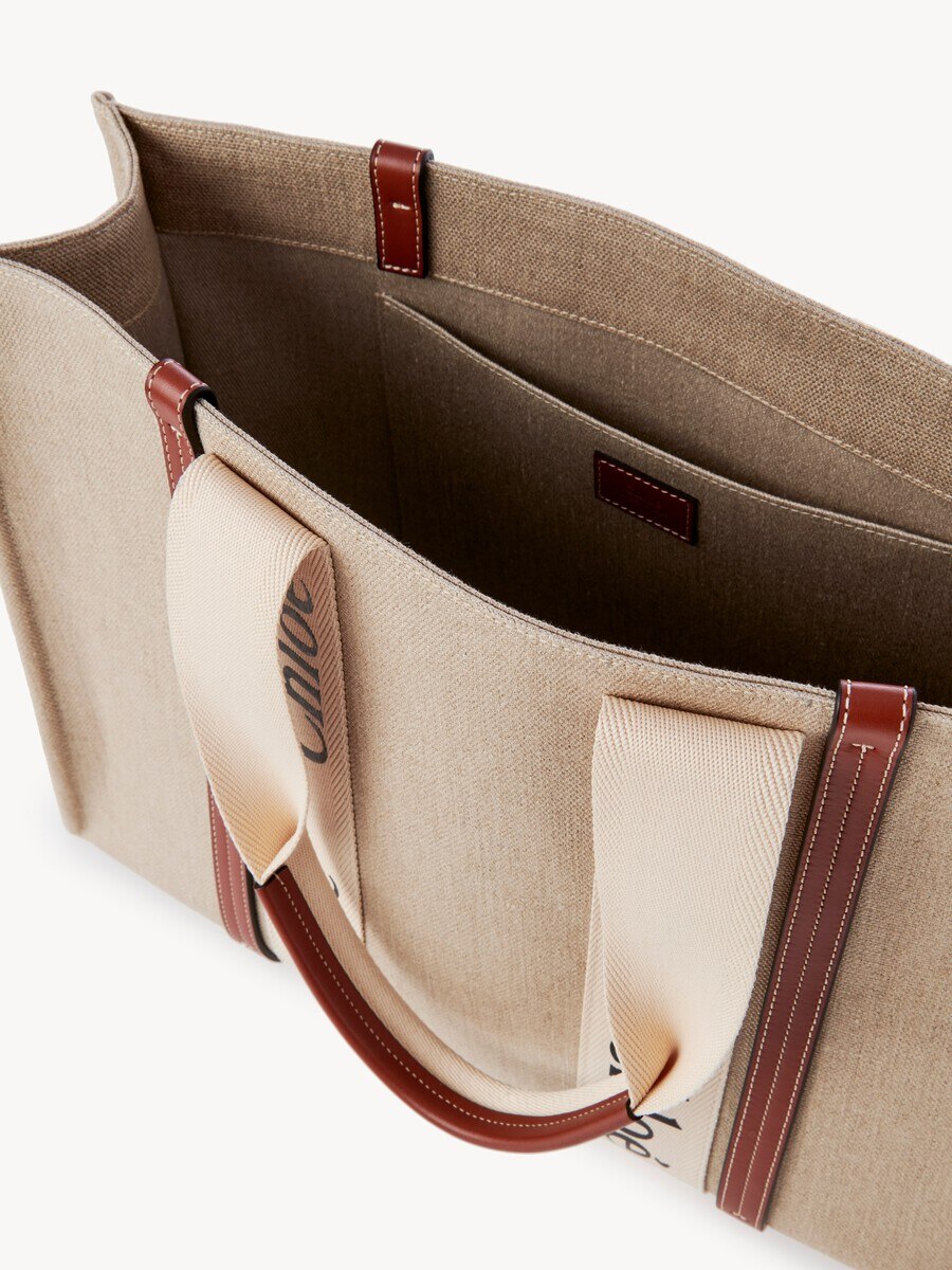 Large Woody tote bag in linen - 8