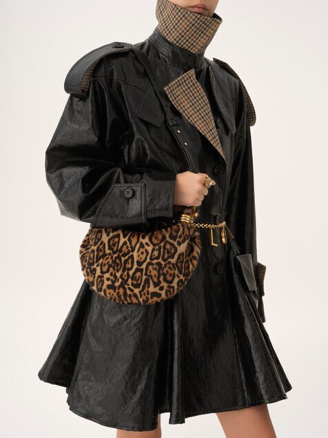 Mini Bracelet Hobo bag in leopard-print shearling