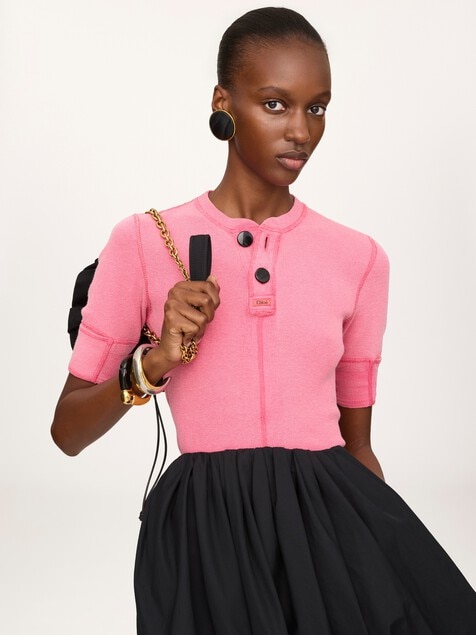 コットンジャージー製ショートスリーブ ヘンリーシャツ