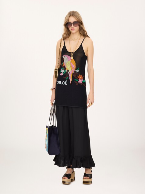 Thin-strap fitted logo mini dress in a cotton mesh knit