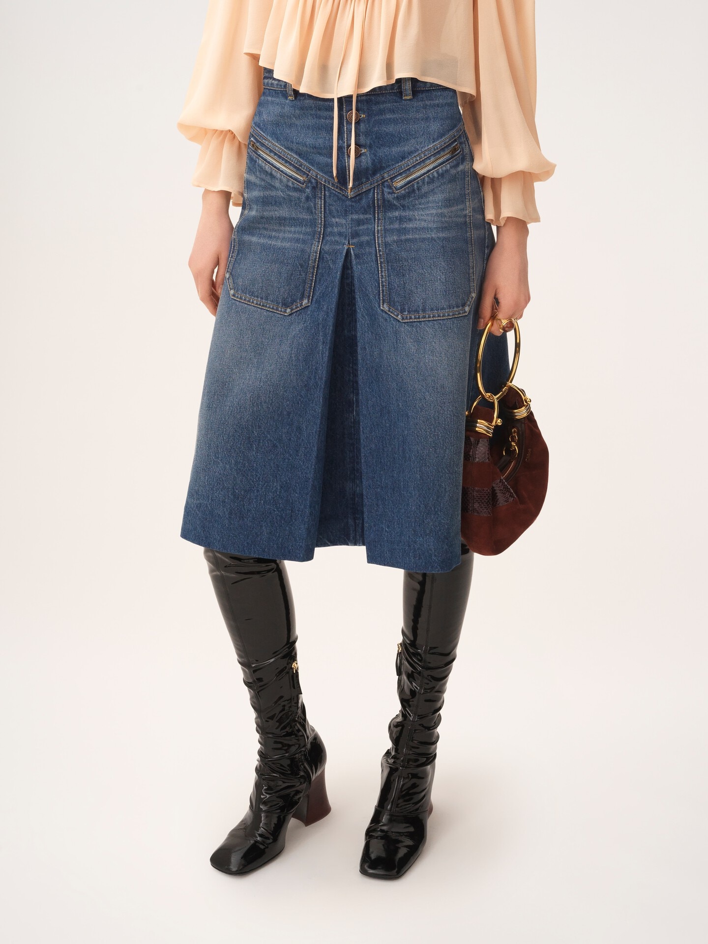 Knee-length skirt in denim - 6